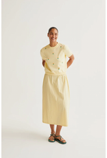 Compania Fantastica Compania Fantastica -  Short Sleeve Knit Top with Embroidered Flowers (Yellow)