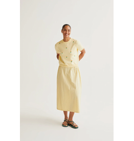 Compania Fantastica Compania Fantastica -  Short Sleeve Knit Top with Embroidered Flowers (Yellow)