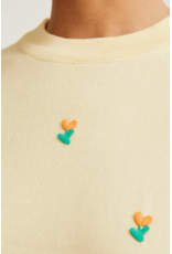 Compania Fantastica Compania Fantastica -  Short Sleeve Knit Top with Embroidered Flowers (Yellow)