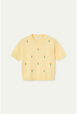 Compania Fantastica Compania Fantastica -  Short Sleeve Knit Top with Embroidered Flowers (Yellow)
