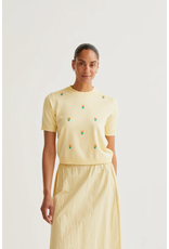 Compania Fantastica Compania Fantastica -  Short Sleeve Knit Top with Embroidered Flowers (Yellow)