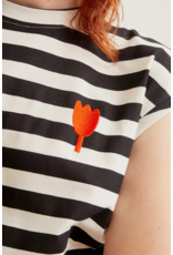 Compania Fantastica Compania Fantastica -  Striped Top with Tulip Embroidery (Black / White)