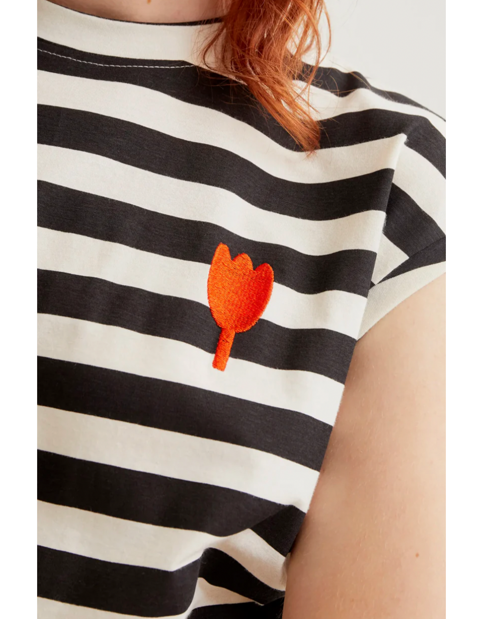 Compania Fantastica Compania Fantastica -  Striped Top with Tulip Embroidery (Black / White)