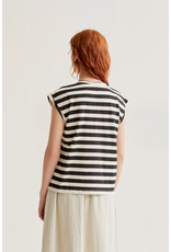 Compania Fantastica Compania Fantastica -  Striped Top with Tulip Embroidery (Black / White)