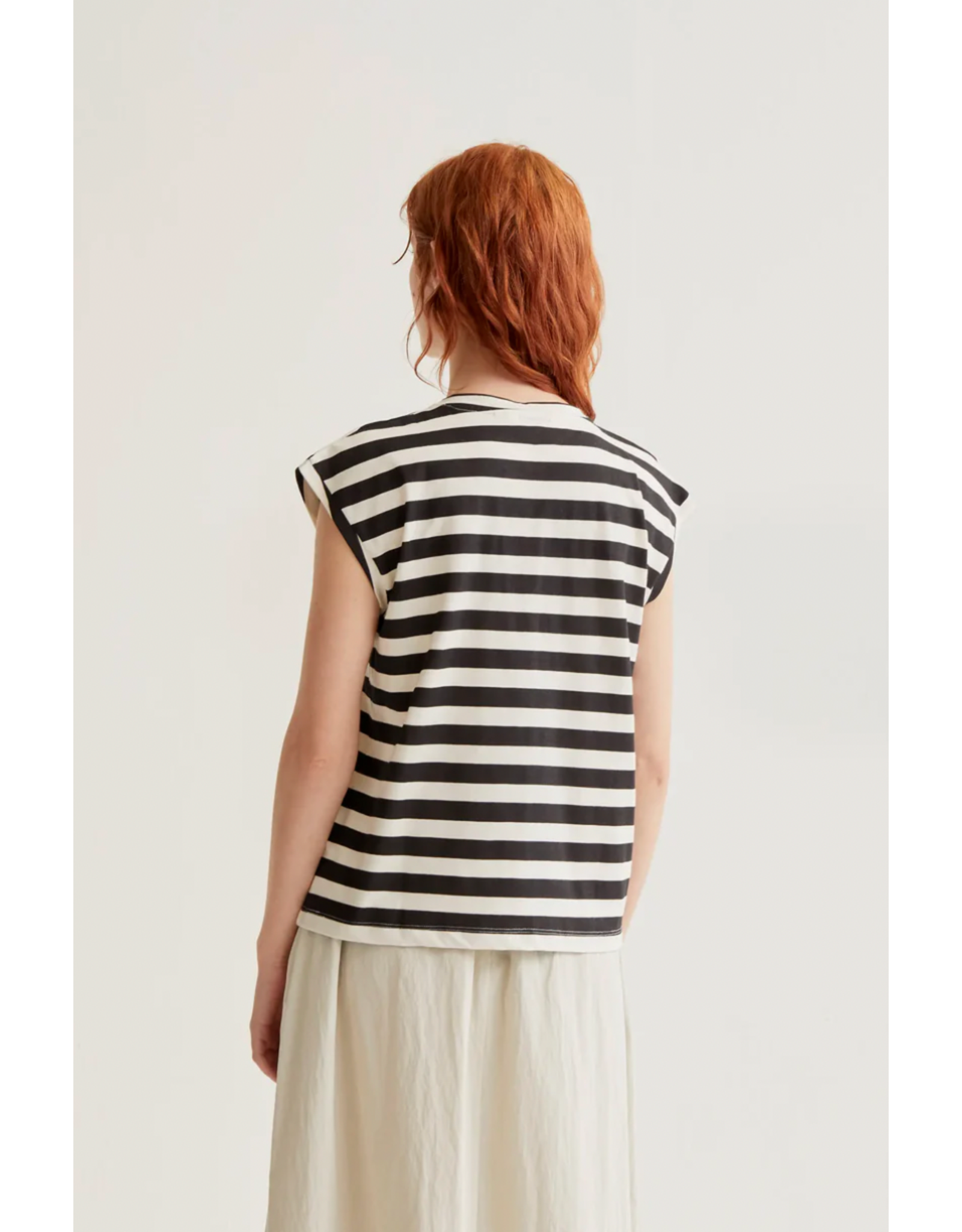 Compania Fantastica Compania Fantastica -  Striped Top with Tulip Embroidery (Black / White)