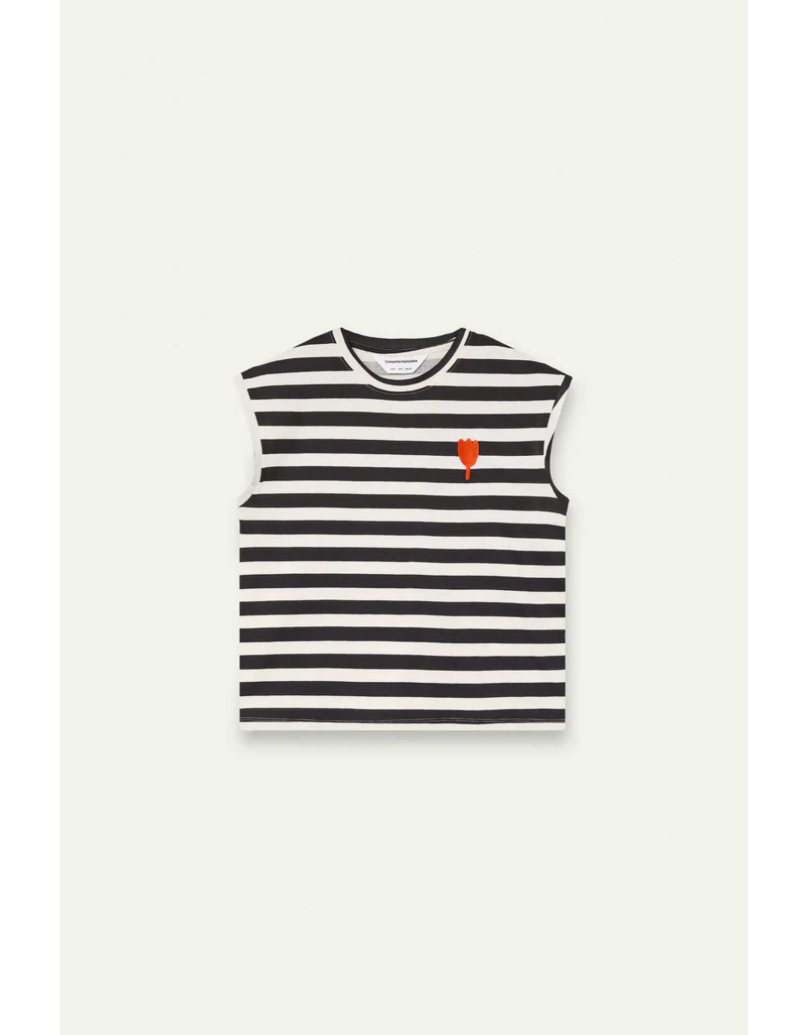 Compania Fantastica Compania Fantastica -  Striped Top with Tulip Embroidery (Black / White)