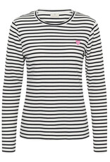 Kaffe Kaffe - Liddy Striped Long Sleeve Shirt (Chalk / Blk with Pink Heart))