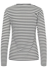 Kaffe Kaffe - Liddy Striped Long Sleeve Shirt (Chalk / Blk with Pink Heart))