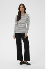 Kaffe Kaffe - Liddy Striped Long Sleeve Shirt (Chalk / Blk with Pink Heart))