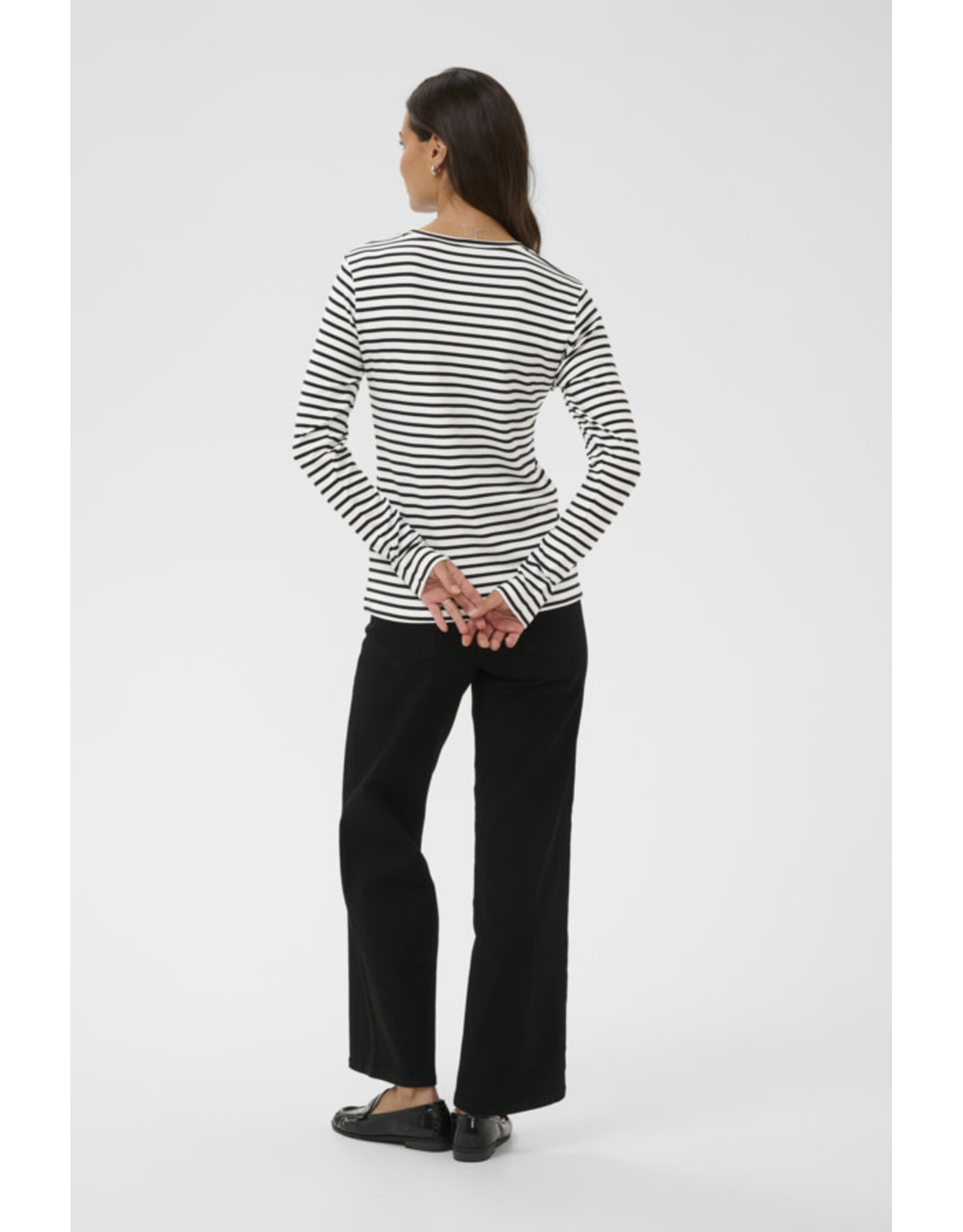 Kaffe Kaffe - Liddy Striped Long Sleeve Shirt (Chalk / Blk with Pink Heart))