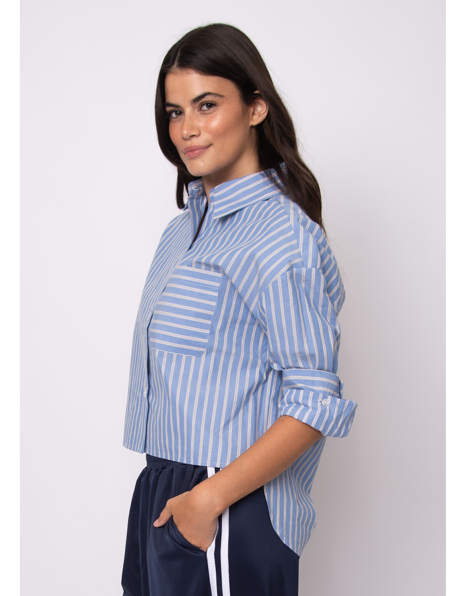RD Style RD Style - Kerwin Crop Long Sleeve Shirt (Slate Blue)
