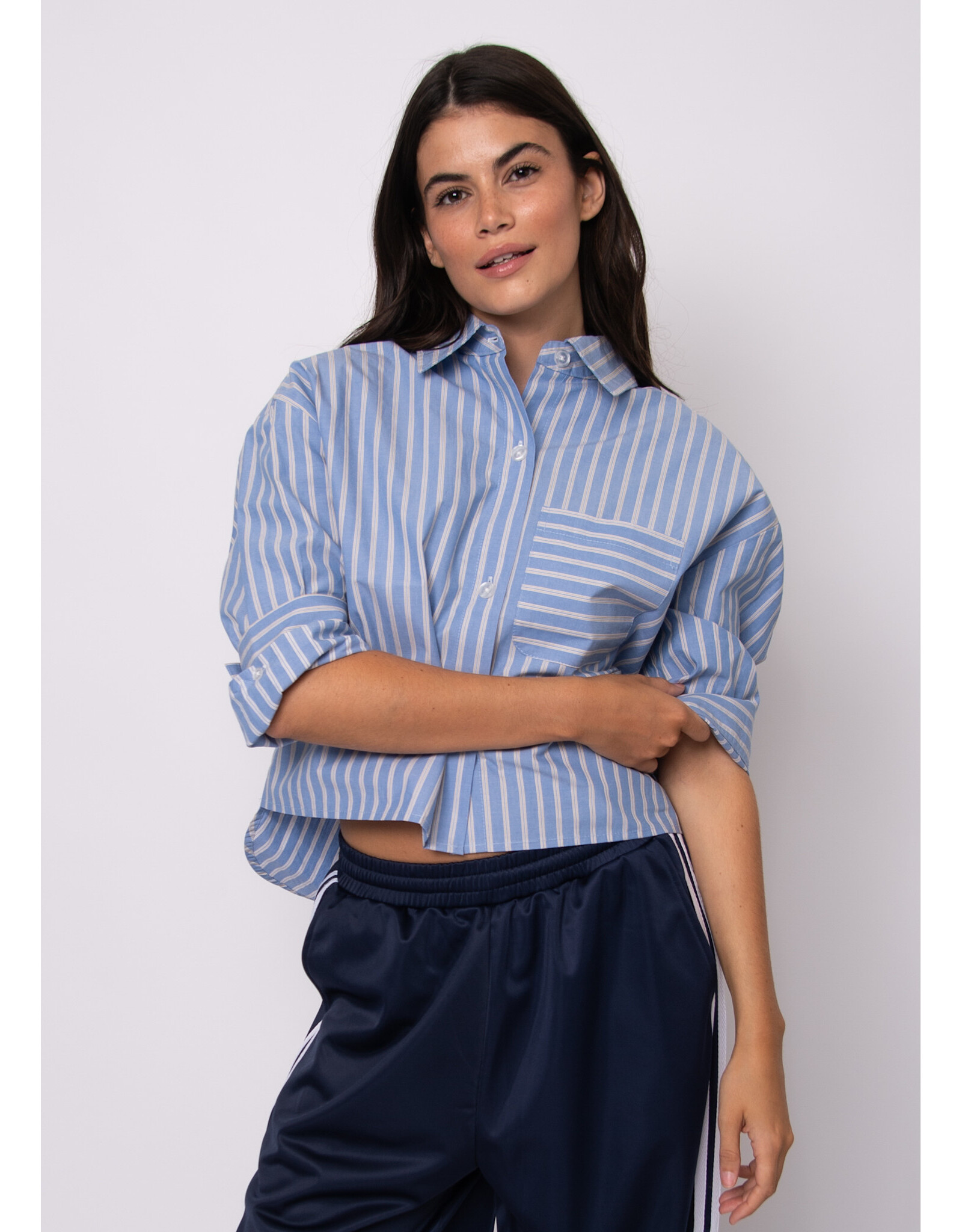 RD Style RD Style - Kerwin Crop Long Sleeve Shirt (Slate Blue)