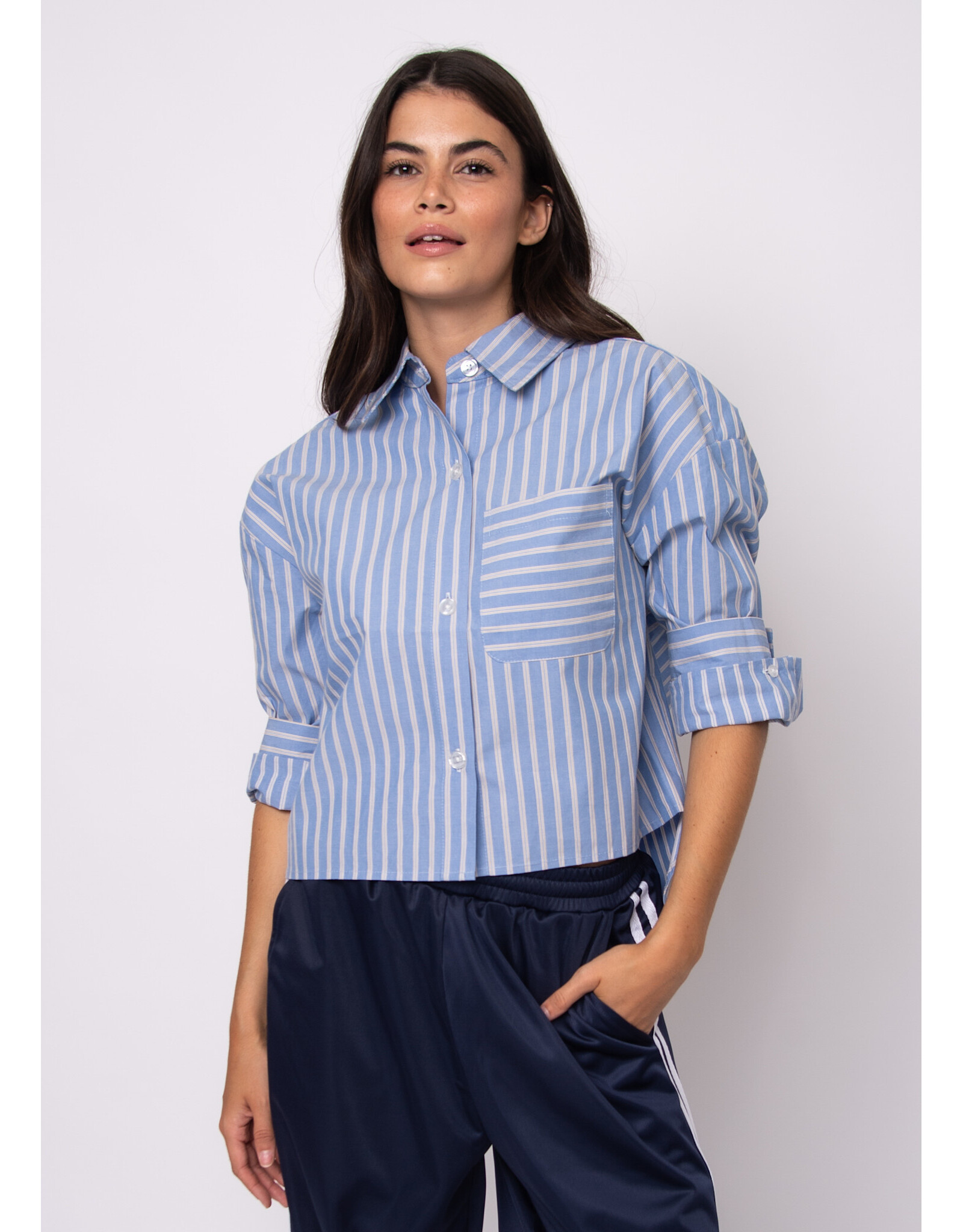 RD Style RD Style - Kerwin Crop Long Sleeve Shirt (Slate Blue)