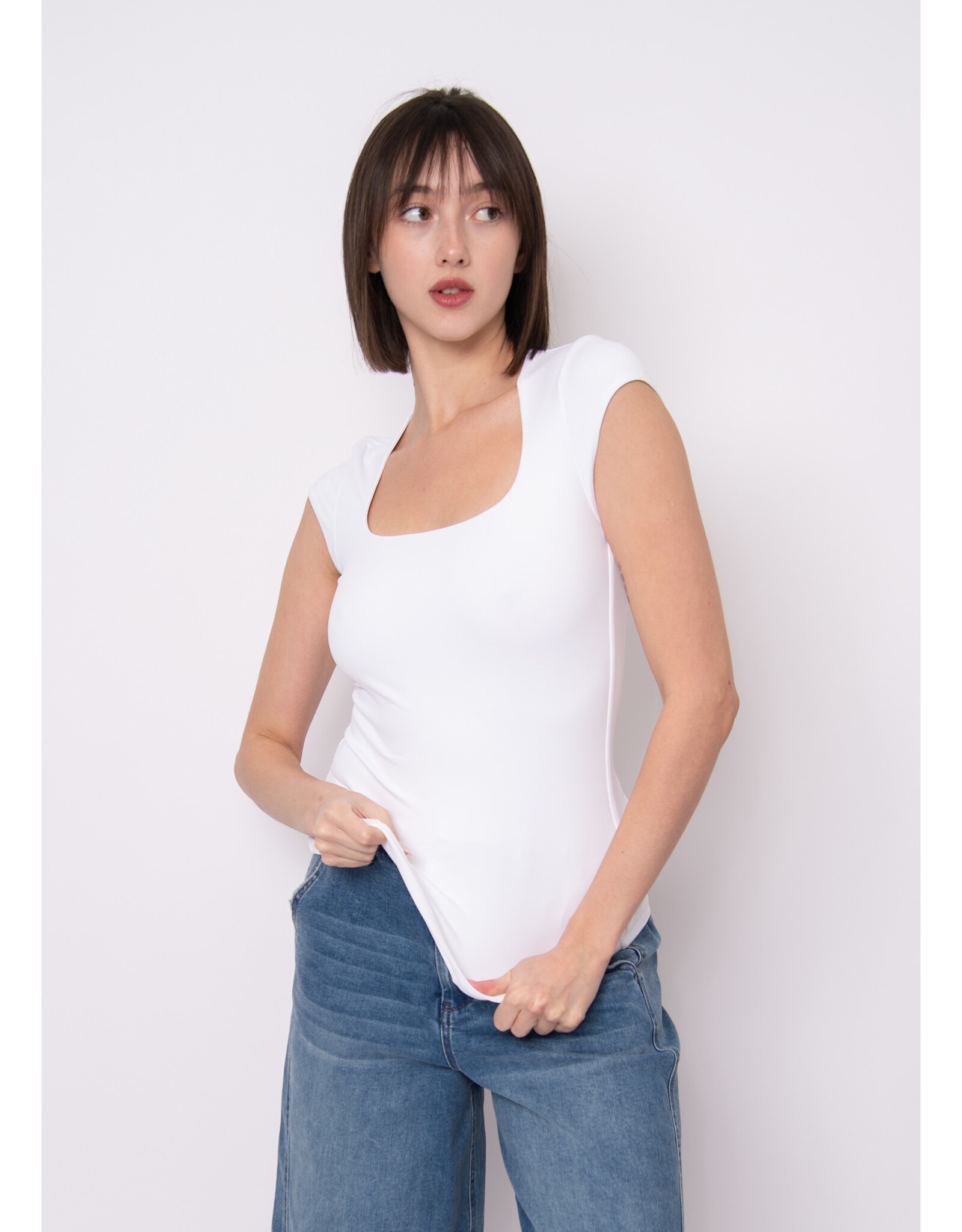 RD Style RD Style - Tiara Rib Rounded Square Neck Bodysuit (White)