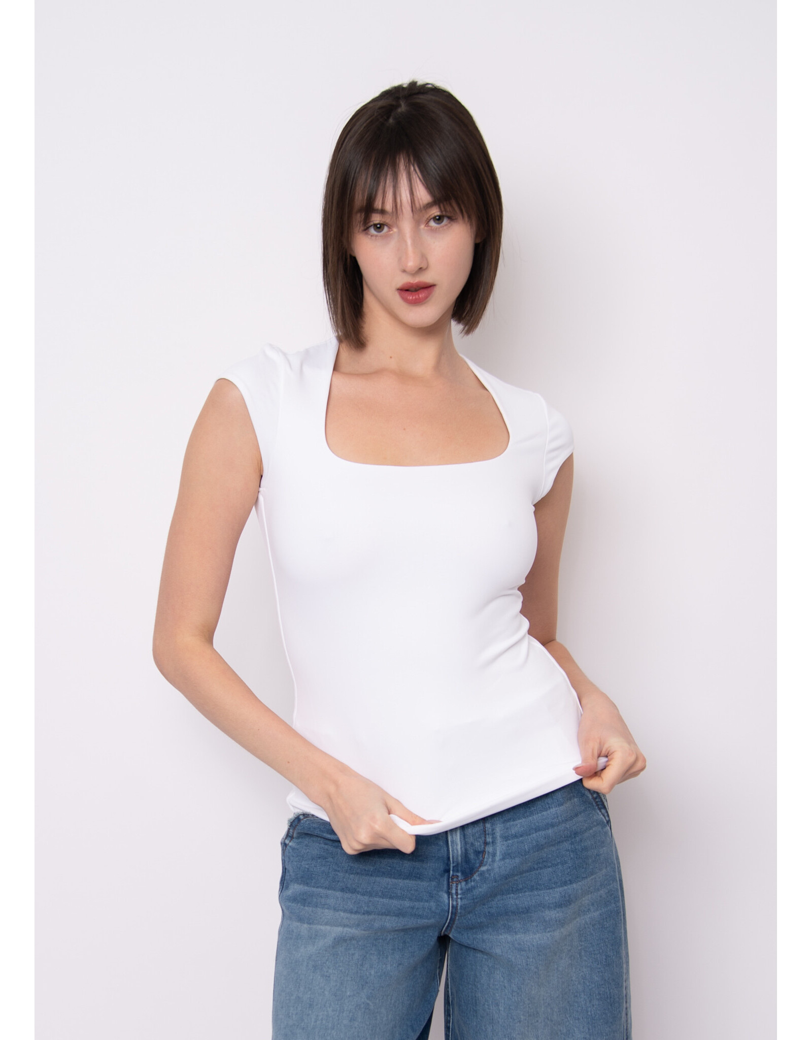RD Style RD Style - Tiara Rib Rounded Square Neck Bodysuit (White)