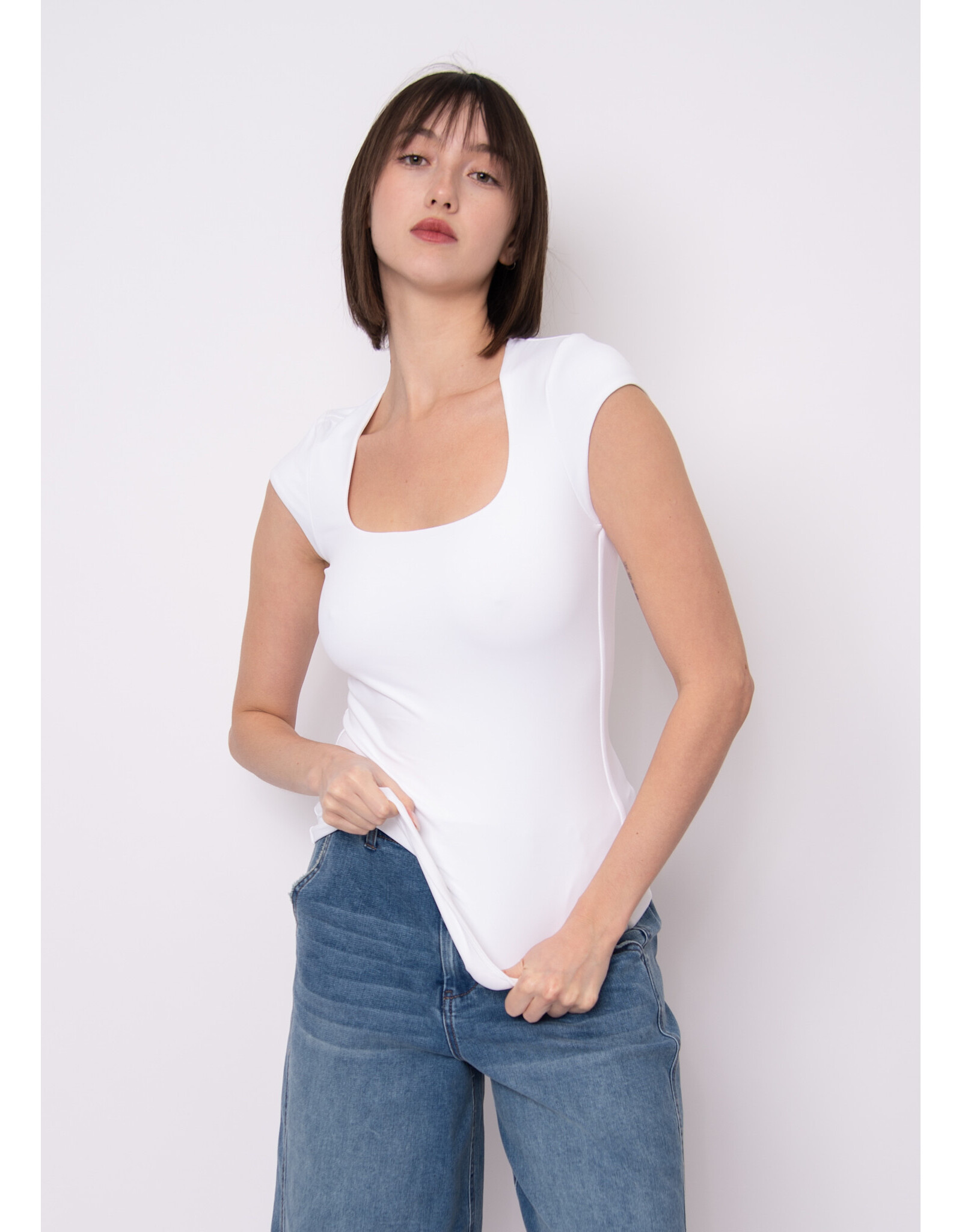 RD Style RD Style - Tiara Rib Rounded Square Neck Bodysuit (White)