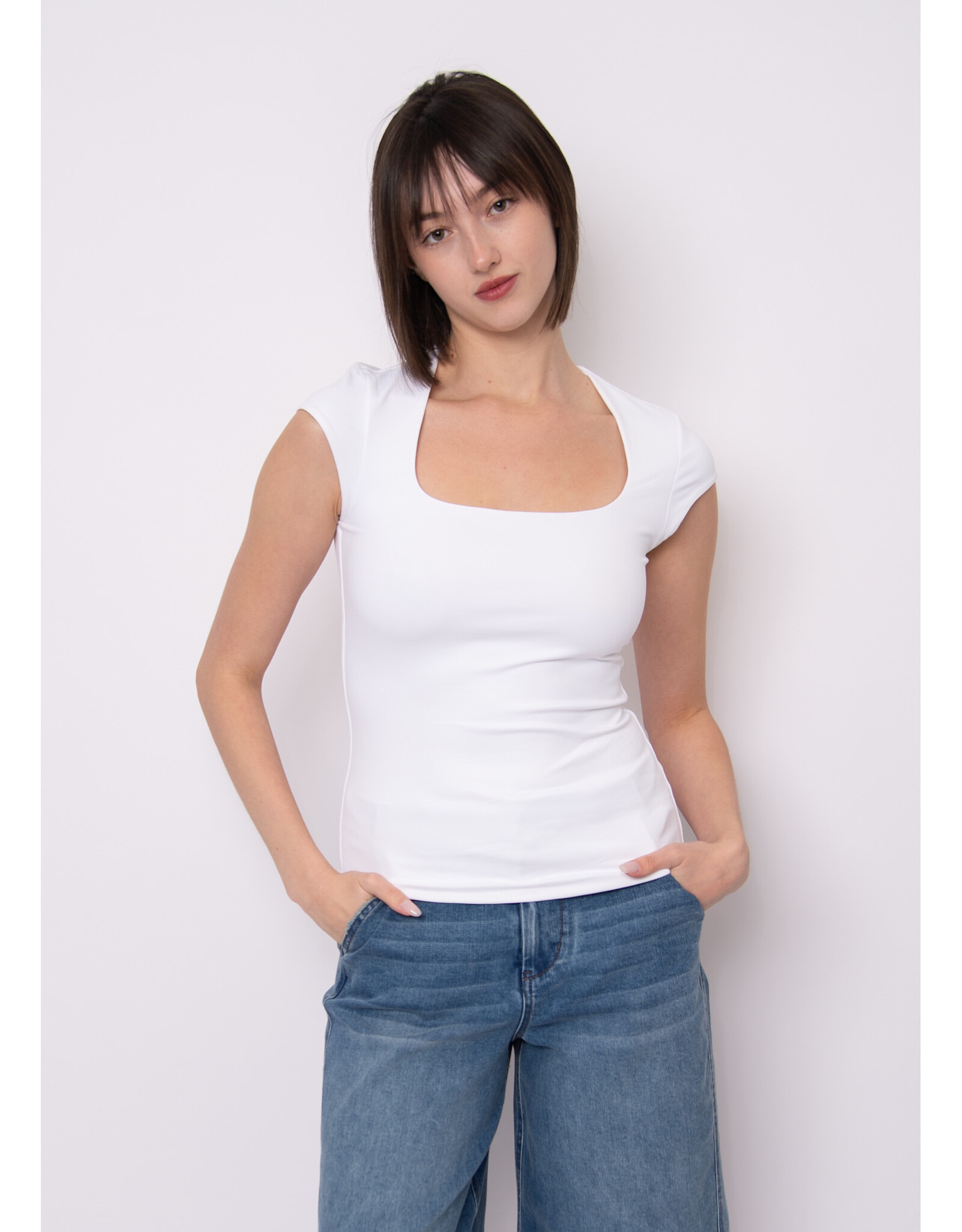 RD Style RD Style - Tiara Rib Rounded Square Neck Bodysuit (White)