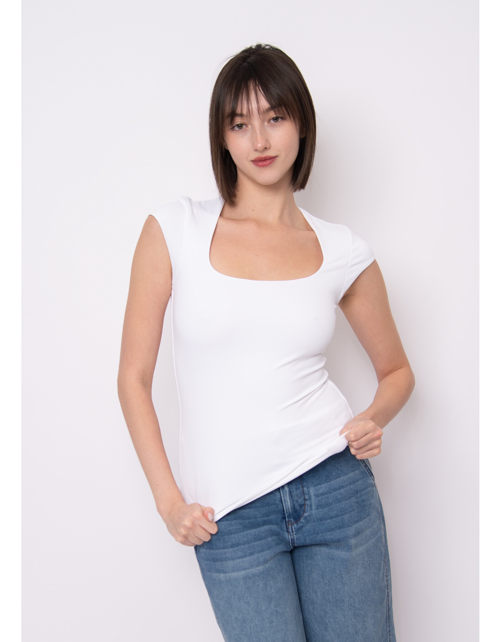 RD Style RD Style - Tiara Rib Rounded Square Neck Bodysuit (White)