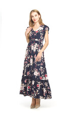 Papillon Papillon - Floral short sleeve maxi dress (Navy)