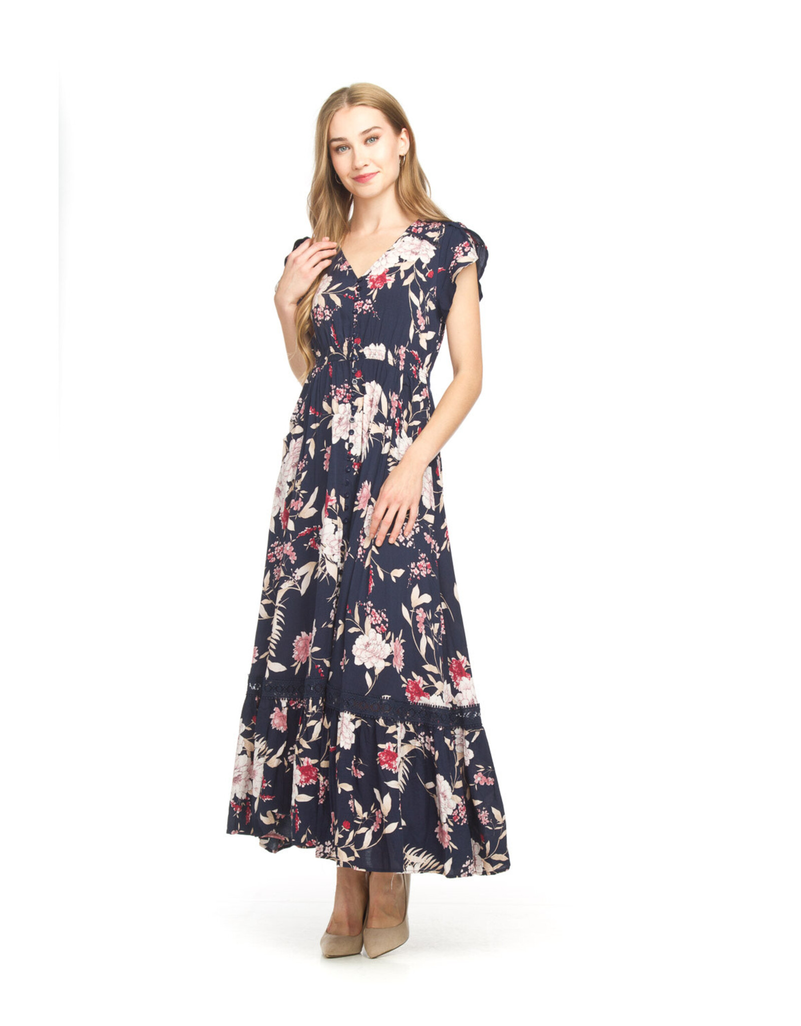 Papillon Papillon - Floral short sleeve maxi dress (Navy)