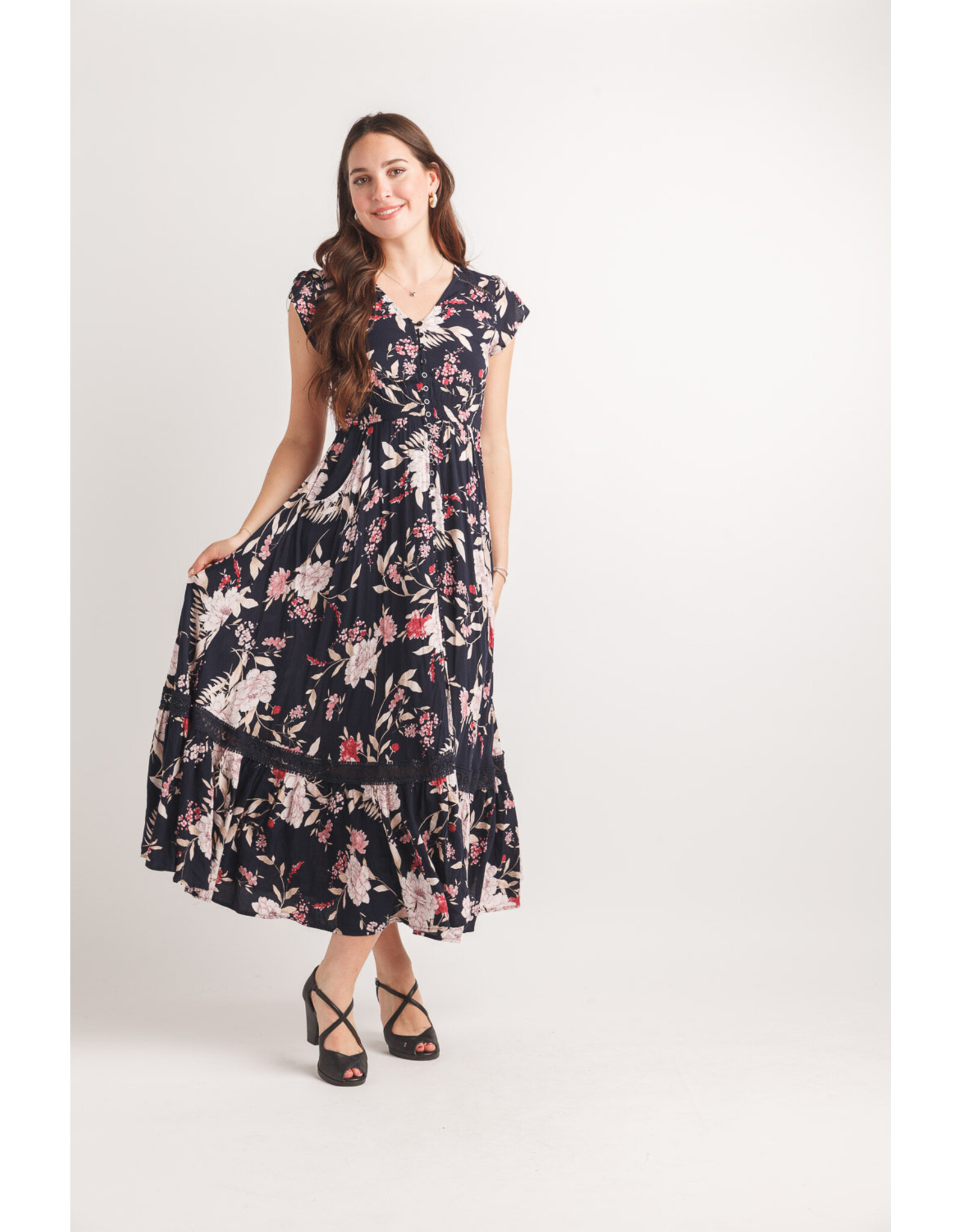 Papillon Papillon - Floral short sleeve maxi dress (Navy)