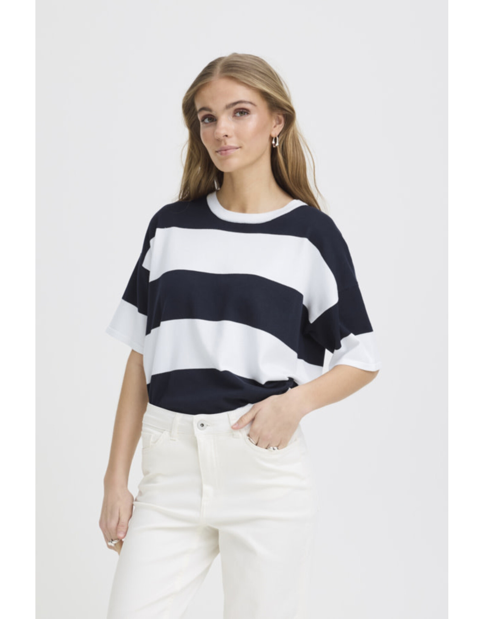 ICHI ICHI - Luls Wide Stripe Pullover (Off White / Navy)