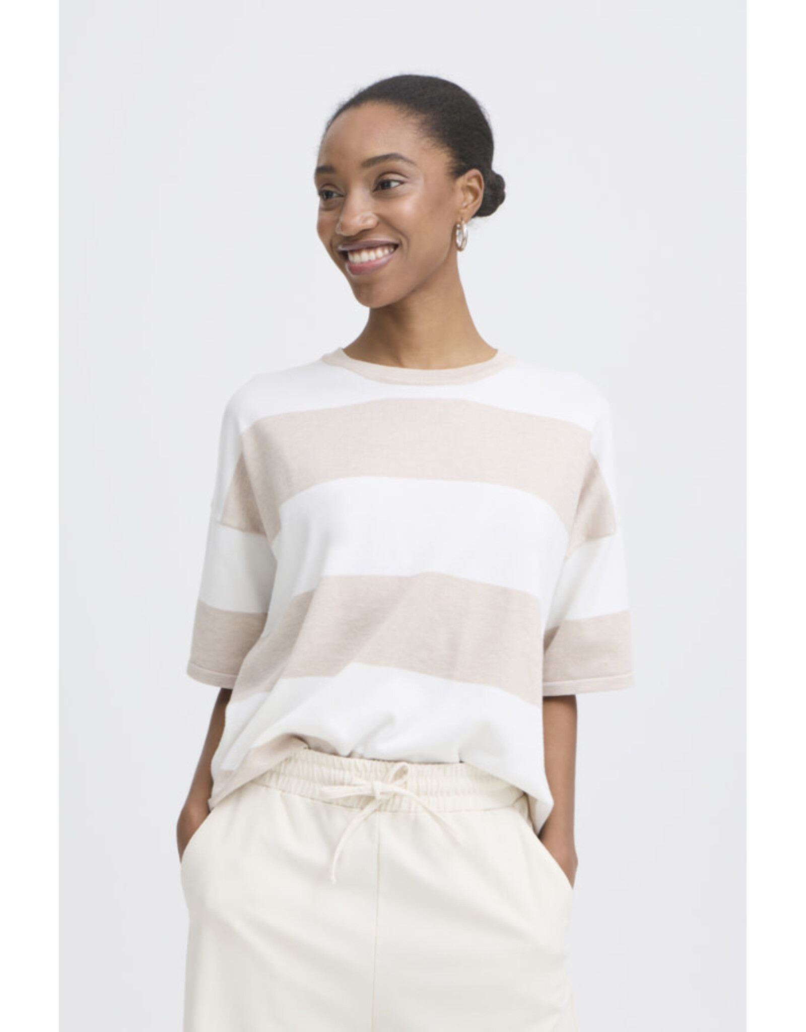 ICHI ICHI - Luls Wide Stripe Pullover (Off White / Oatmeal)