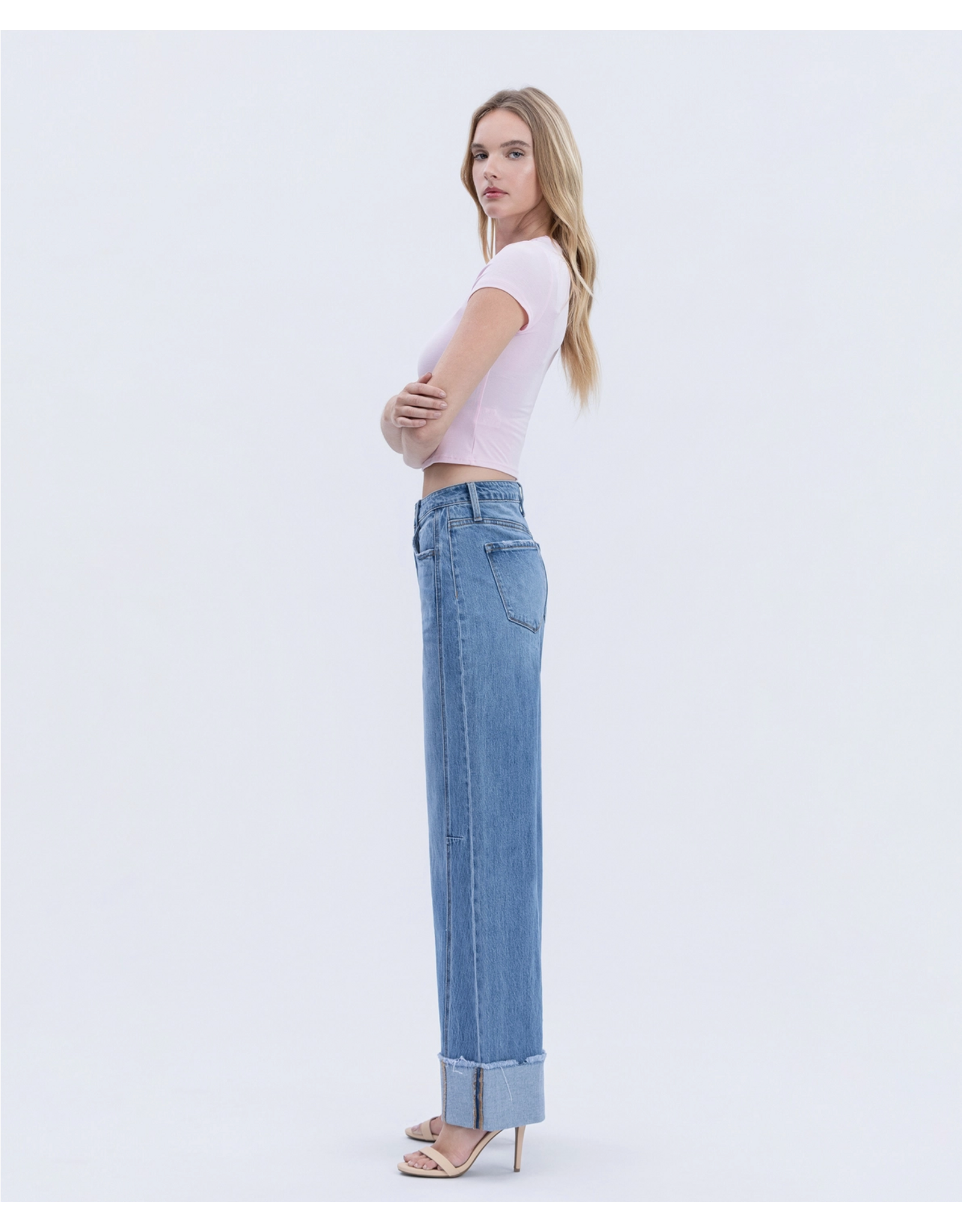 VERVET VERVET - High Rise Medium Wash Cuffed Wide Jeans (Adore You)