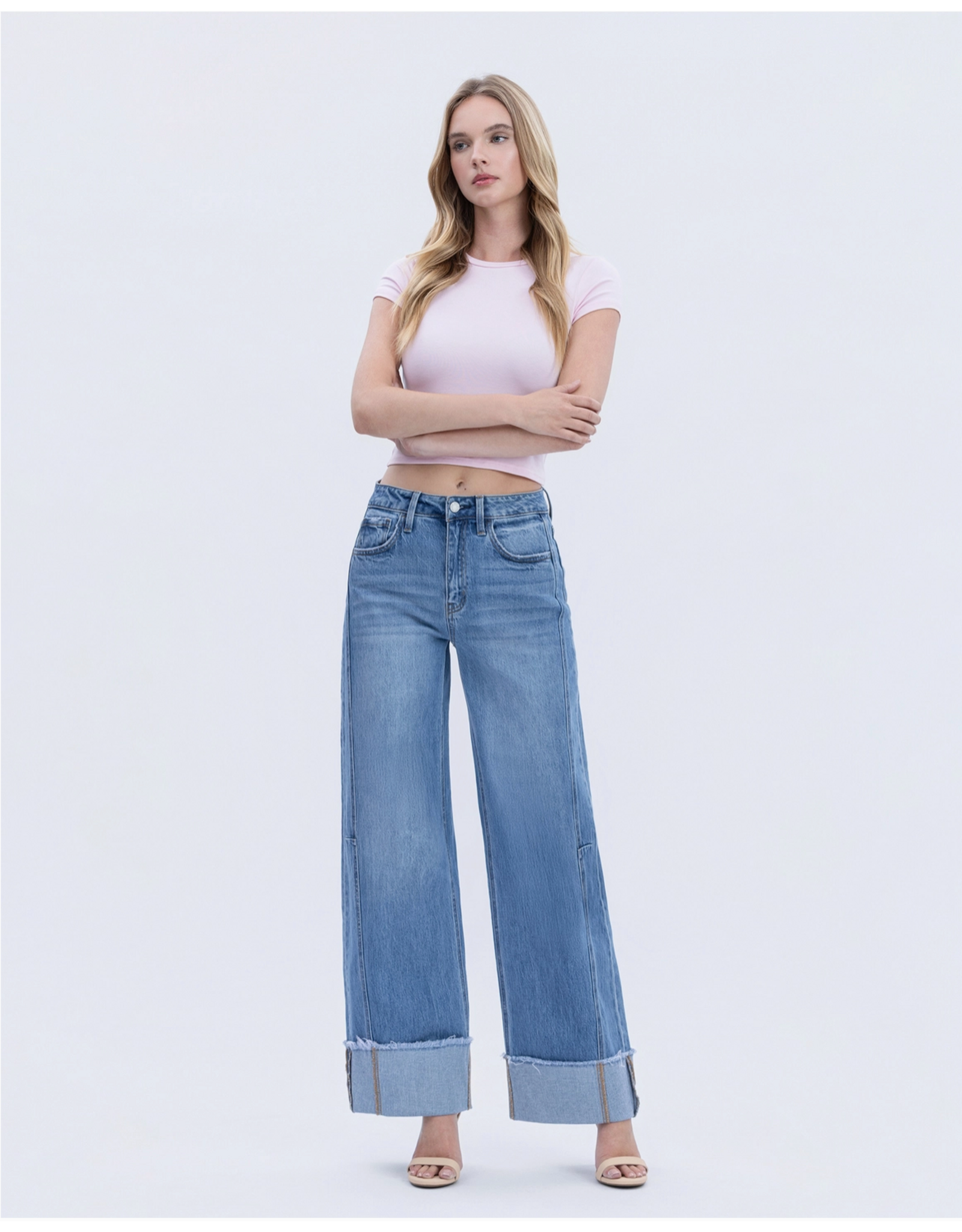 VERVET VERVET - High Rise Medium Wash Cuffed Wide Jeans (Adore You)