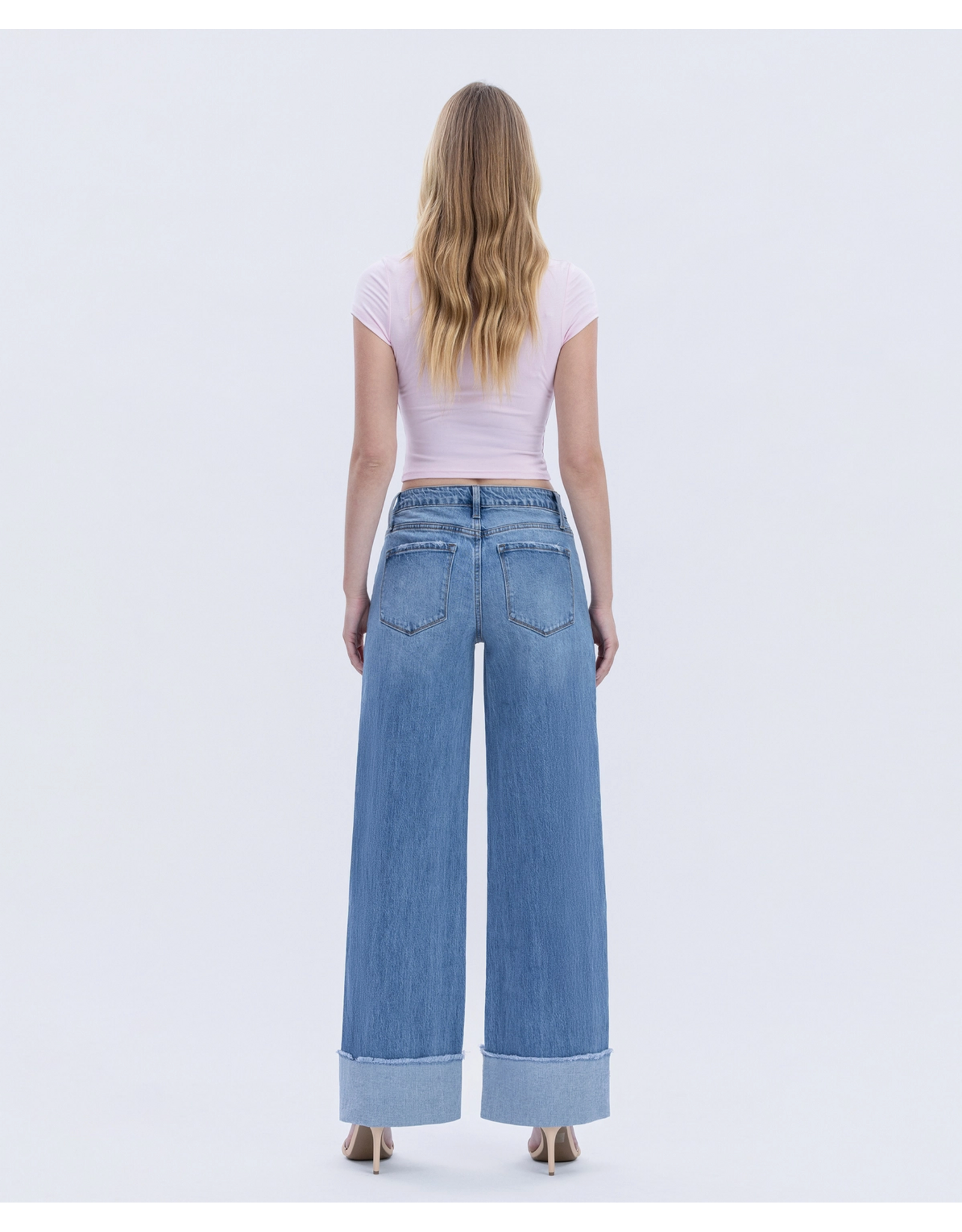 VERVET VERVET - High Rise Medium Wash Cuffed Wide Jeans (Adore You)