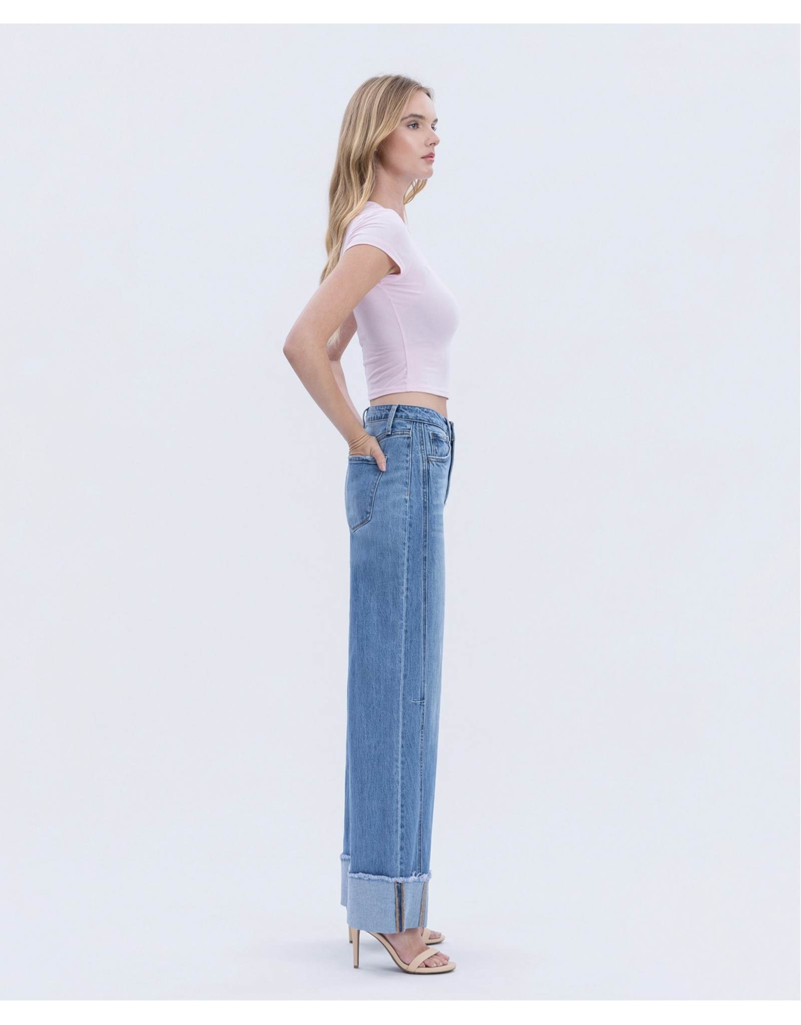 VERVET VERVET - High Rise Medium Wash Cuffed Wide Jeans (Adore You)