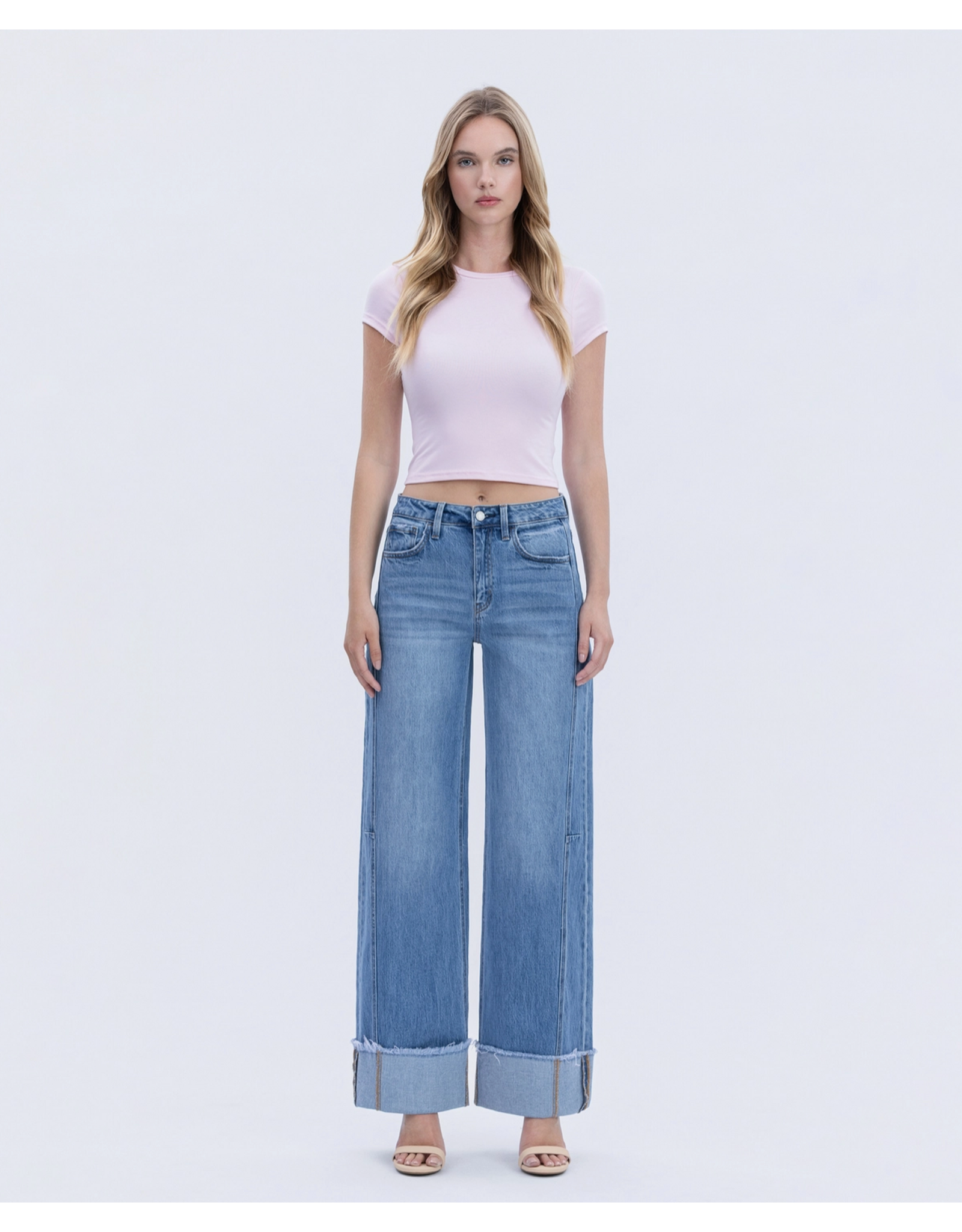 VERVET VERVET - High Rise Medium Wash Cuffed Wide Jeans (Adore You)