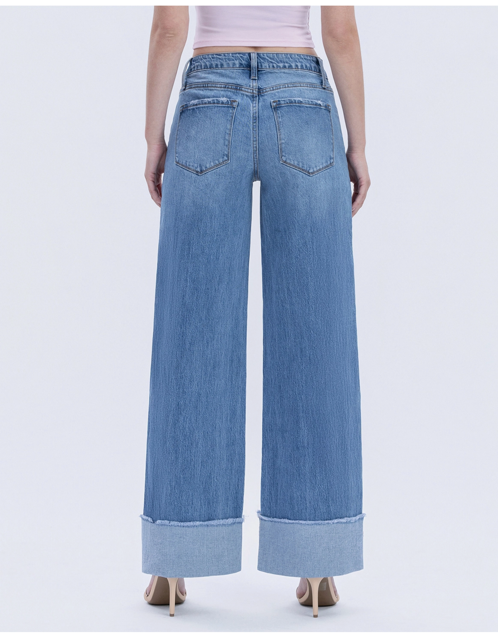 VERVET VERVET - High Rise Medium Wash Cuffed Wide Jeans (Adore You)