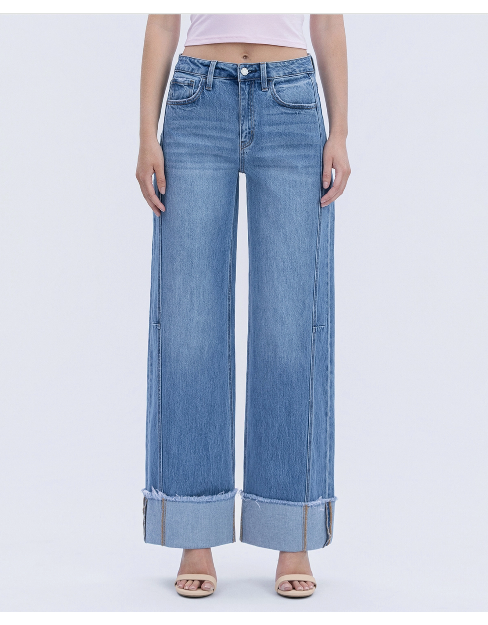 VERVET VERVET - High Rise Medium Wash Cuffed Wide Jeans (Adore You)