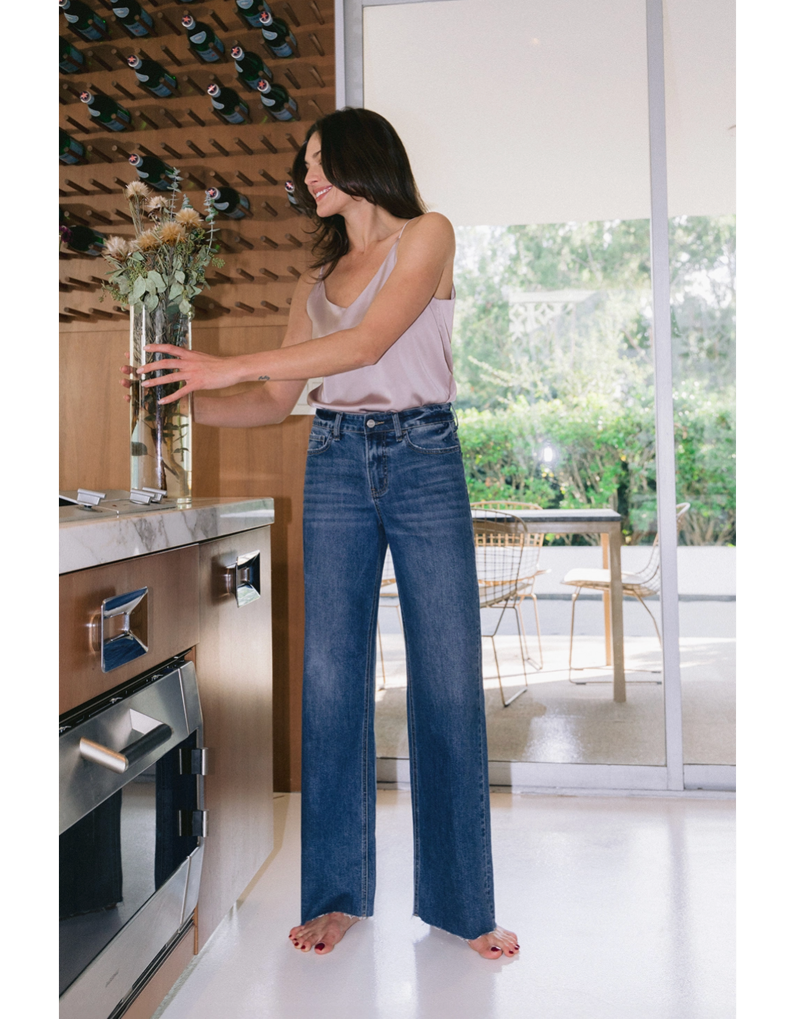 VERVET VERVET - High Rise Dark Wash Clean Cut Raw Hem Wide Jeans (Ingenuously)