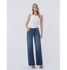 VERVET VERVET - High Rise Dark Wash Clean Cut Raw Hem Wide Jeans (Ingenuously)