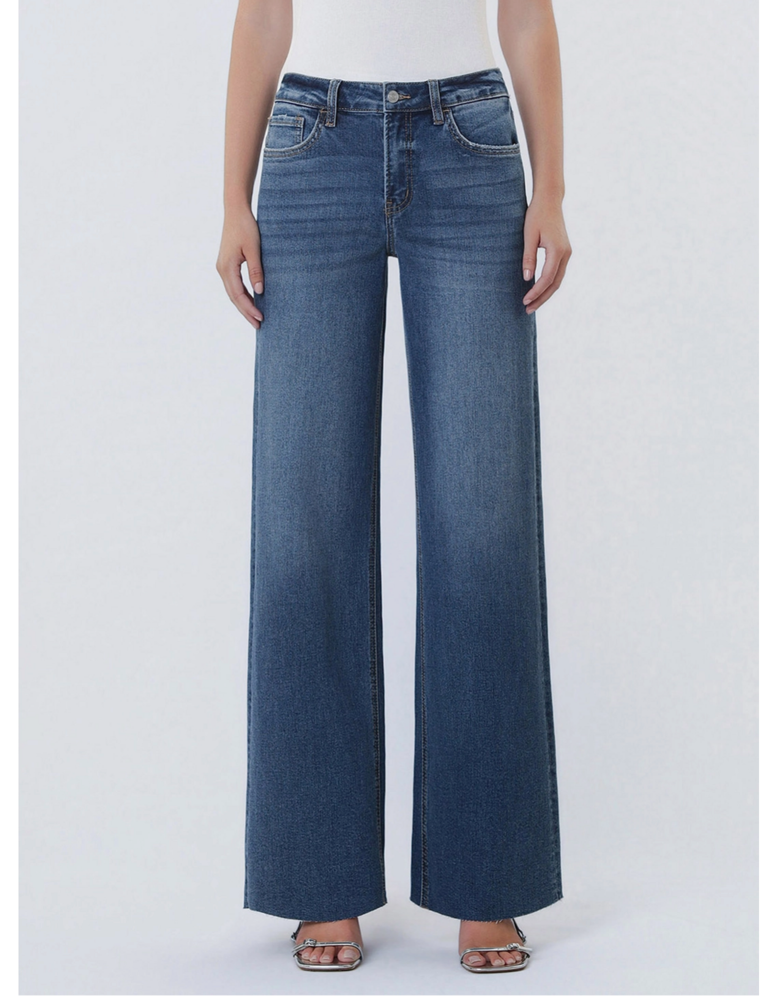 VERVET VERVET - High Rise Dark Wash Clean Cut Raw Hem Wide Jeans (Ingenuously)