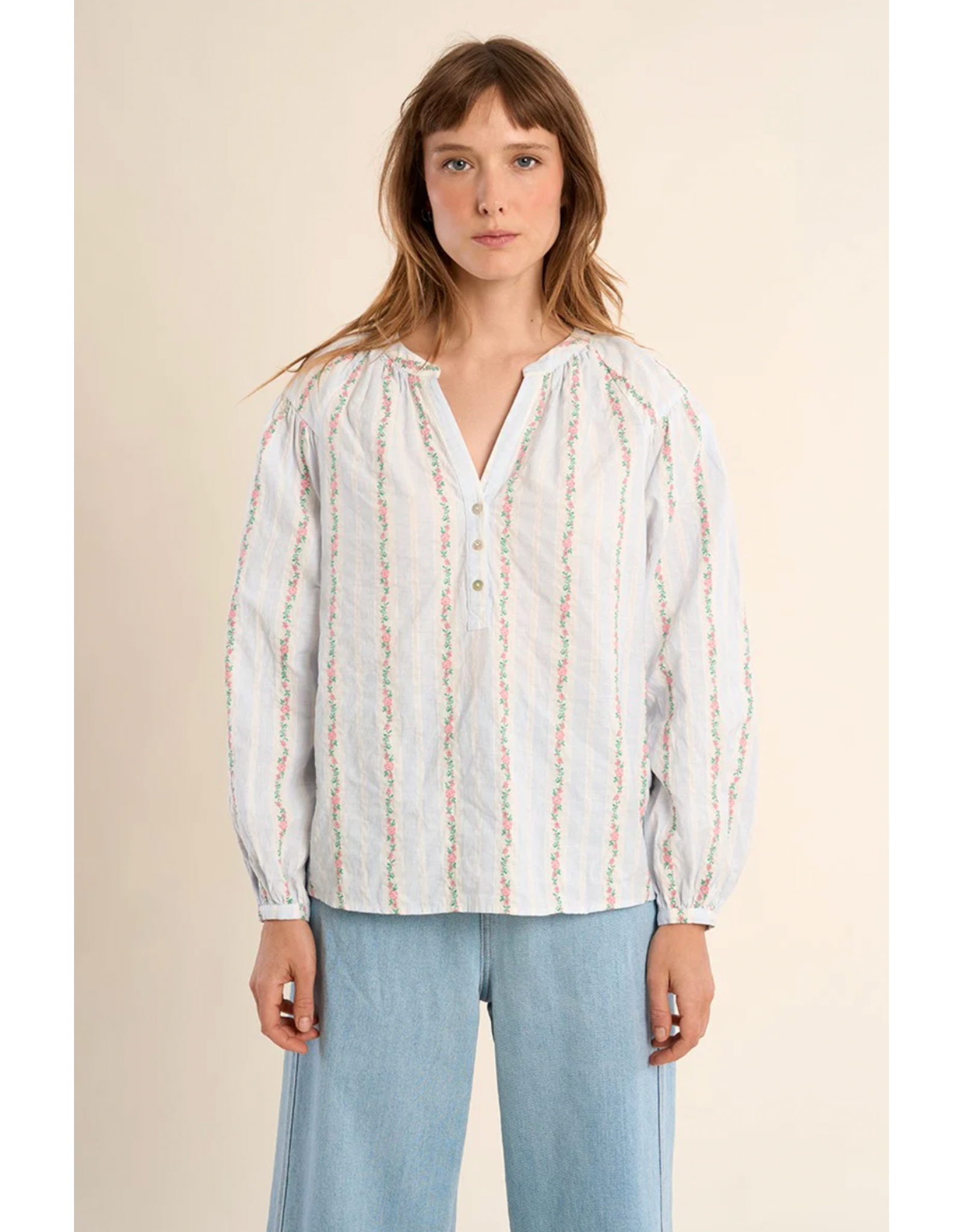 Molly Bracken Molly Bracken -  Stripe / Floral Button Up Blouse