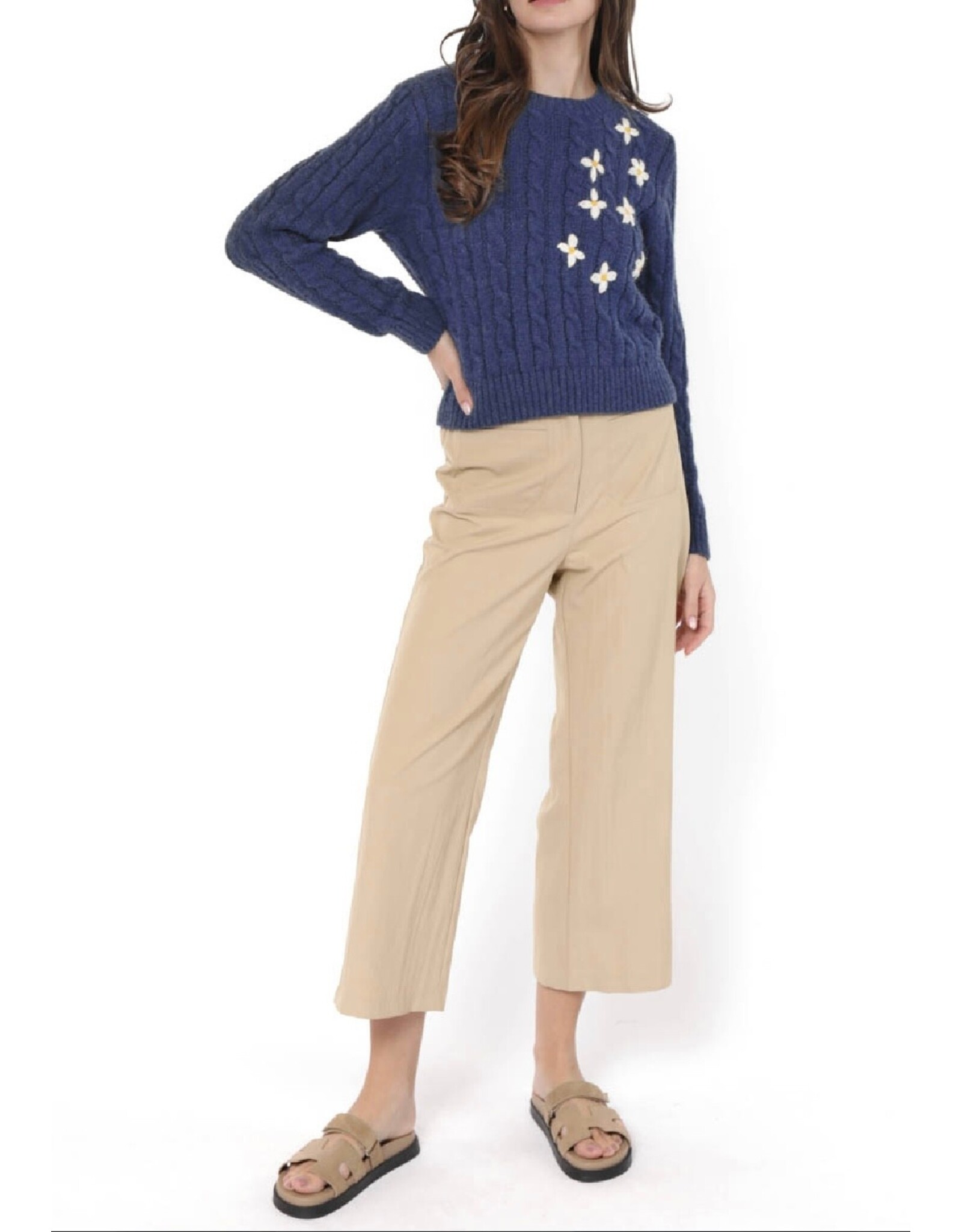 Sadie & Sage Sadie & Sage - Lulu Embroidered Daisy Sweater (Navy)