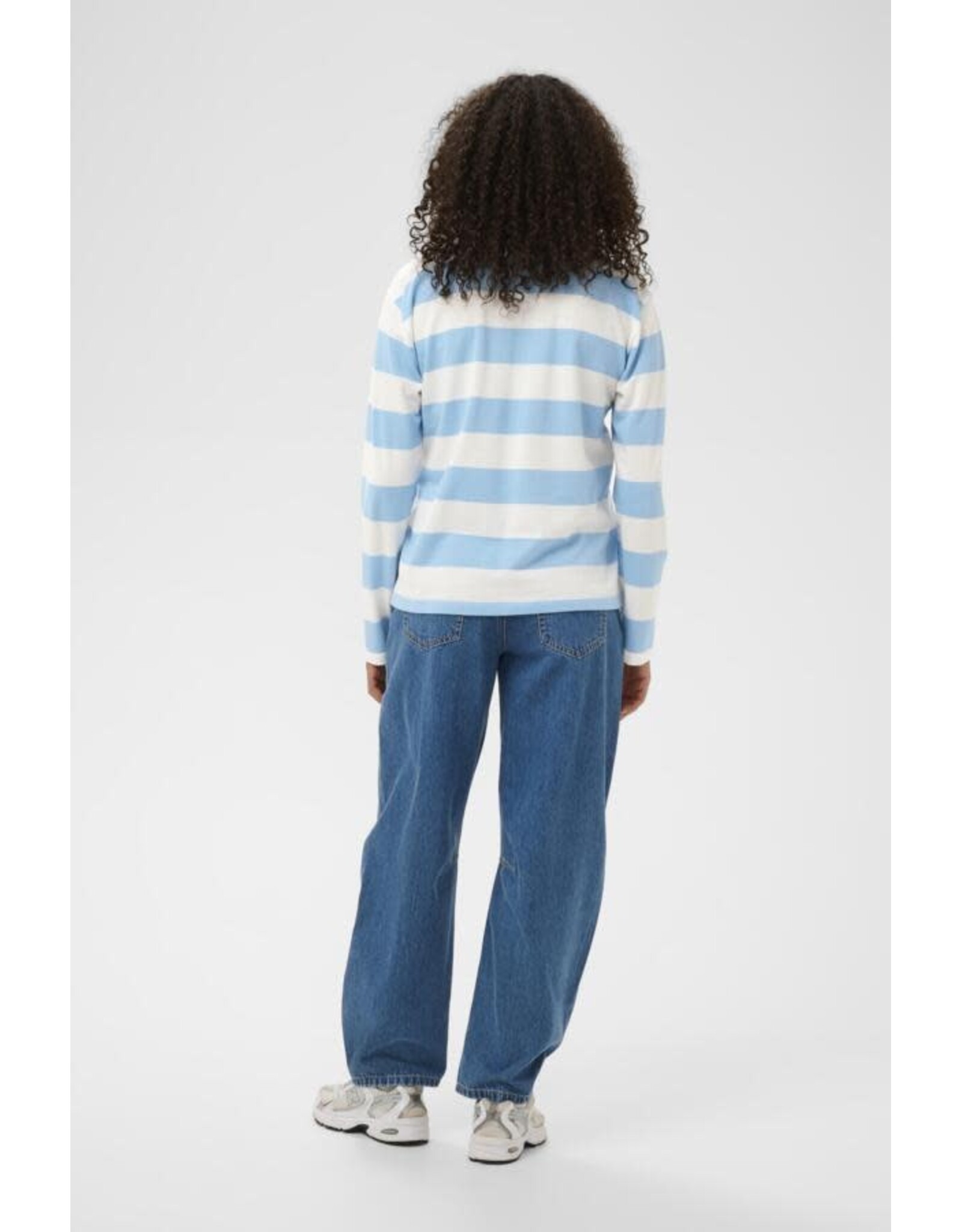 Kaffe Kaffe - Miala Long Sleeve Polo Shirt (Chalk / Powder Blue)