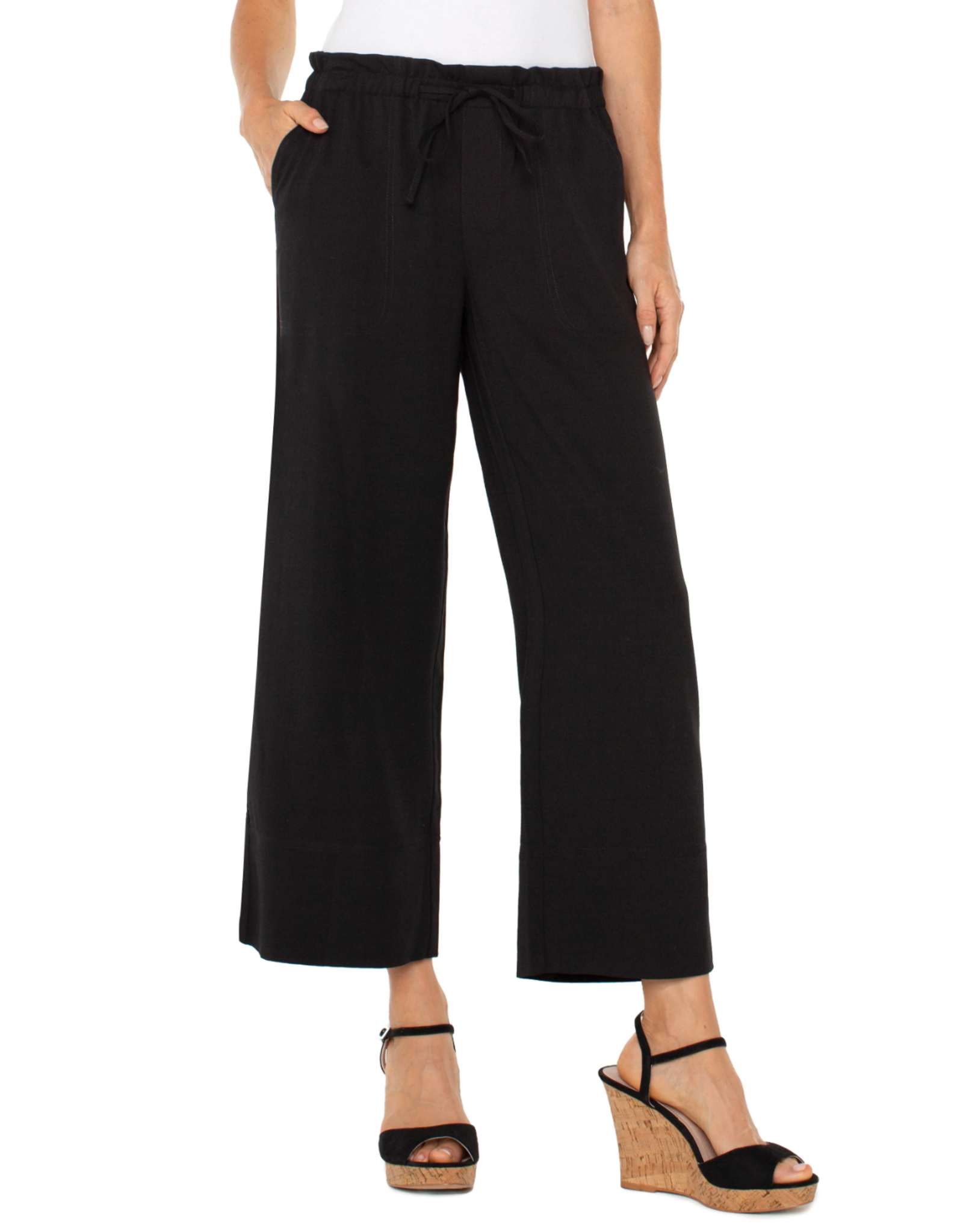 Liverpool Liverpool - Pull-on Tie Waist Wide Leg Ankle Pants (Black)