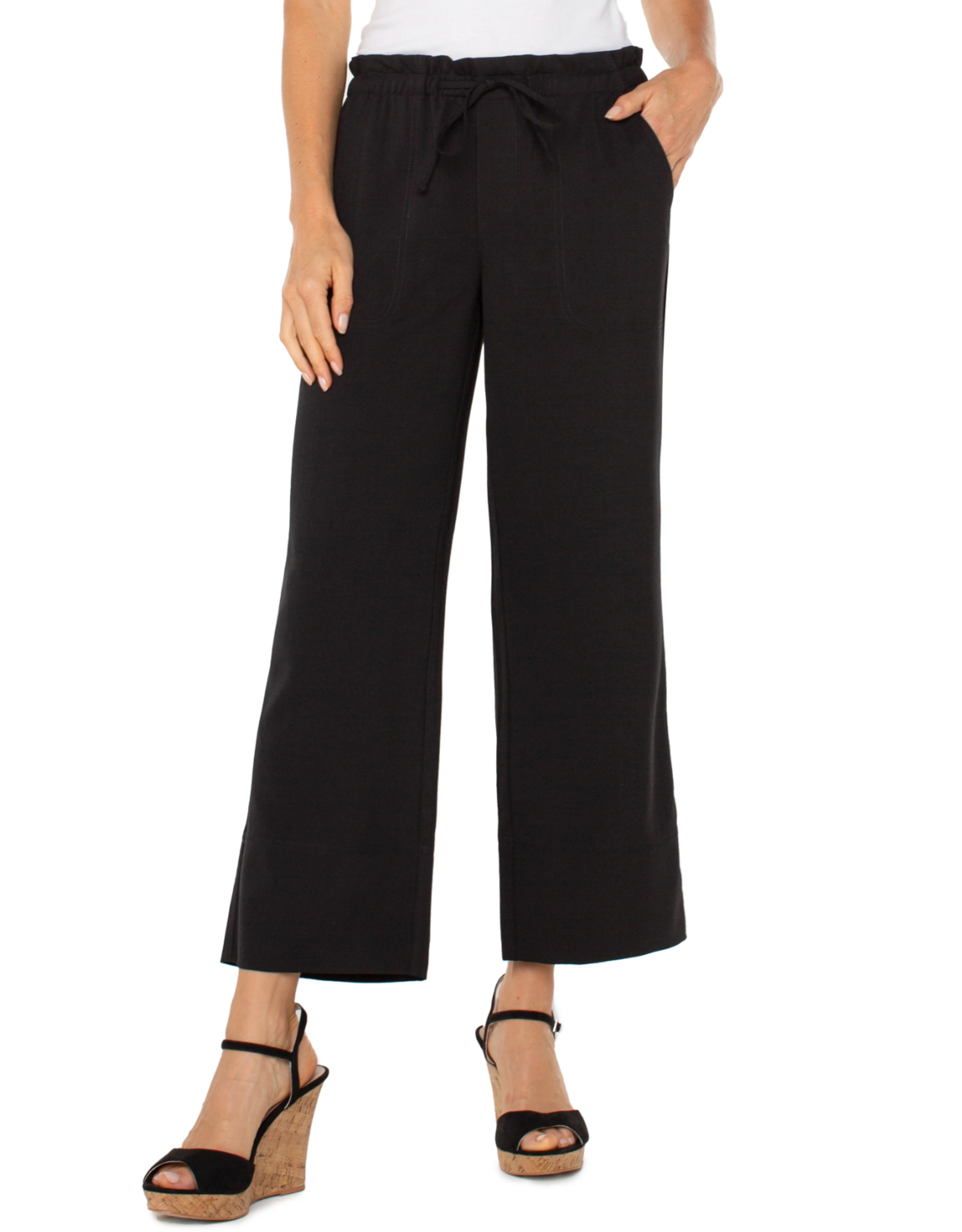 Liverpool Liverpool - Pull-on Tie Waist Wide Leg Ankle Pants (Black)