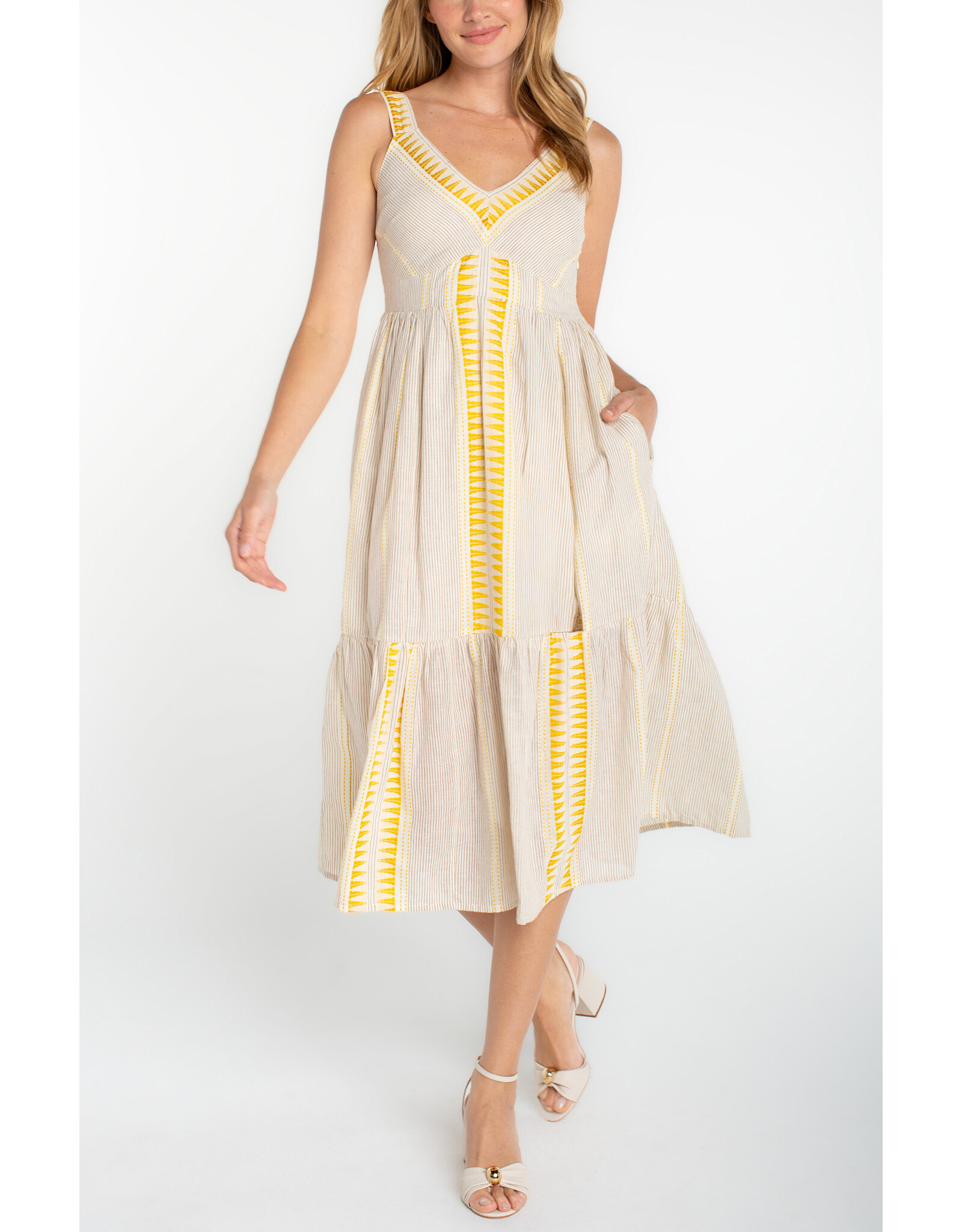 Liverpool Liverpool - Sleeveless Midi Dress (Cream / Brown Stripe)