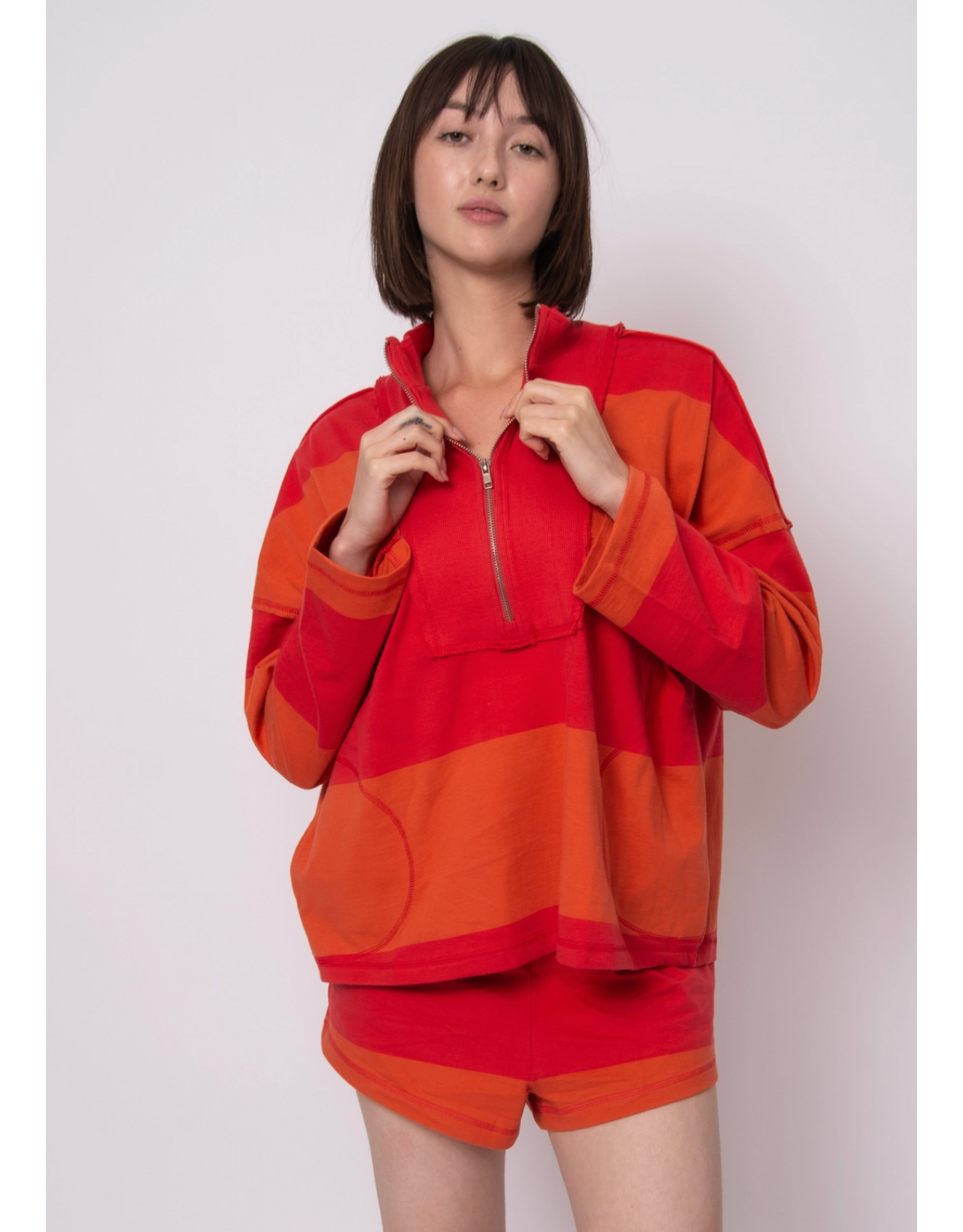 RD Style RD Style - Camille Stripe Half Zip Top (Cherry)