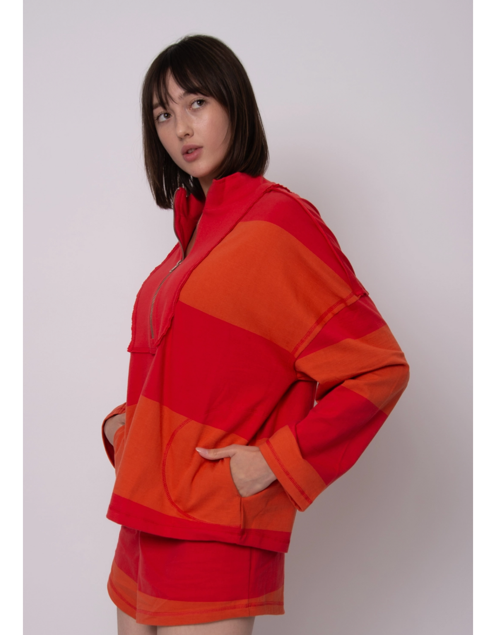 RD Style RD Style - Camille Stripe Half Zip Top (Cherry)