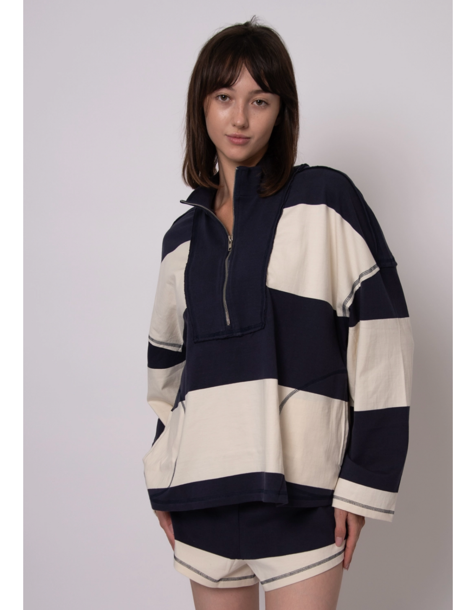 RD Style RD Style - Camille Stripe Half Zip Top (Navy)