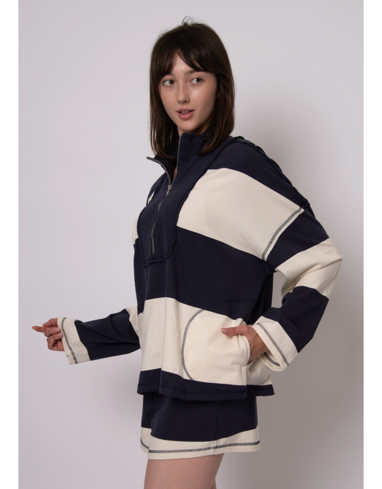 RD Style RD Style - Camille Stripe Half Zip Top (Navy)