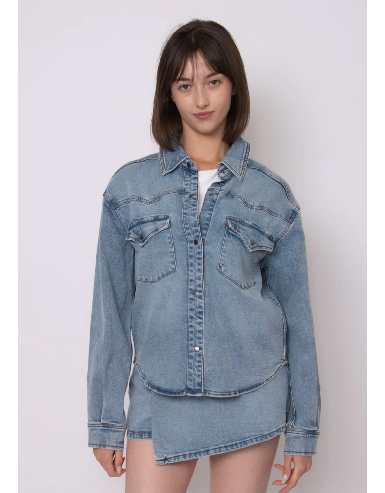 RD Style RD Style - Lizette Stretch Denim Shirt Jacket (Light Wash)