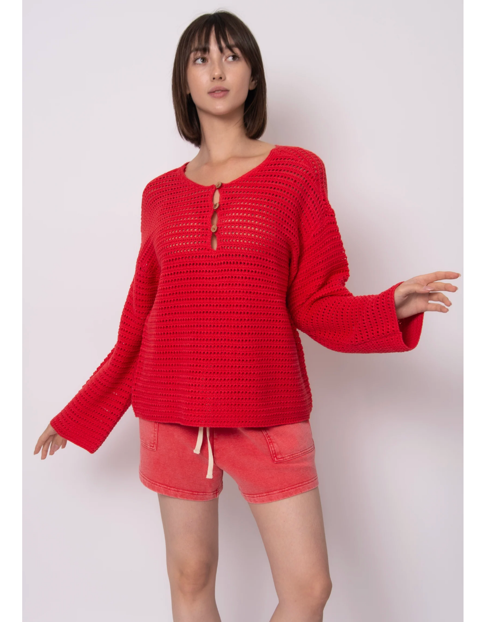 RD Style RD Style - Moana Long Sleeve Henley Neck Pullover (Cherry)