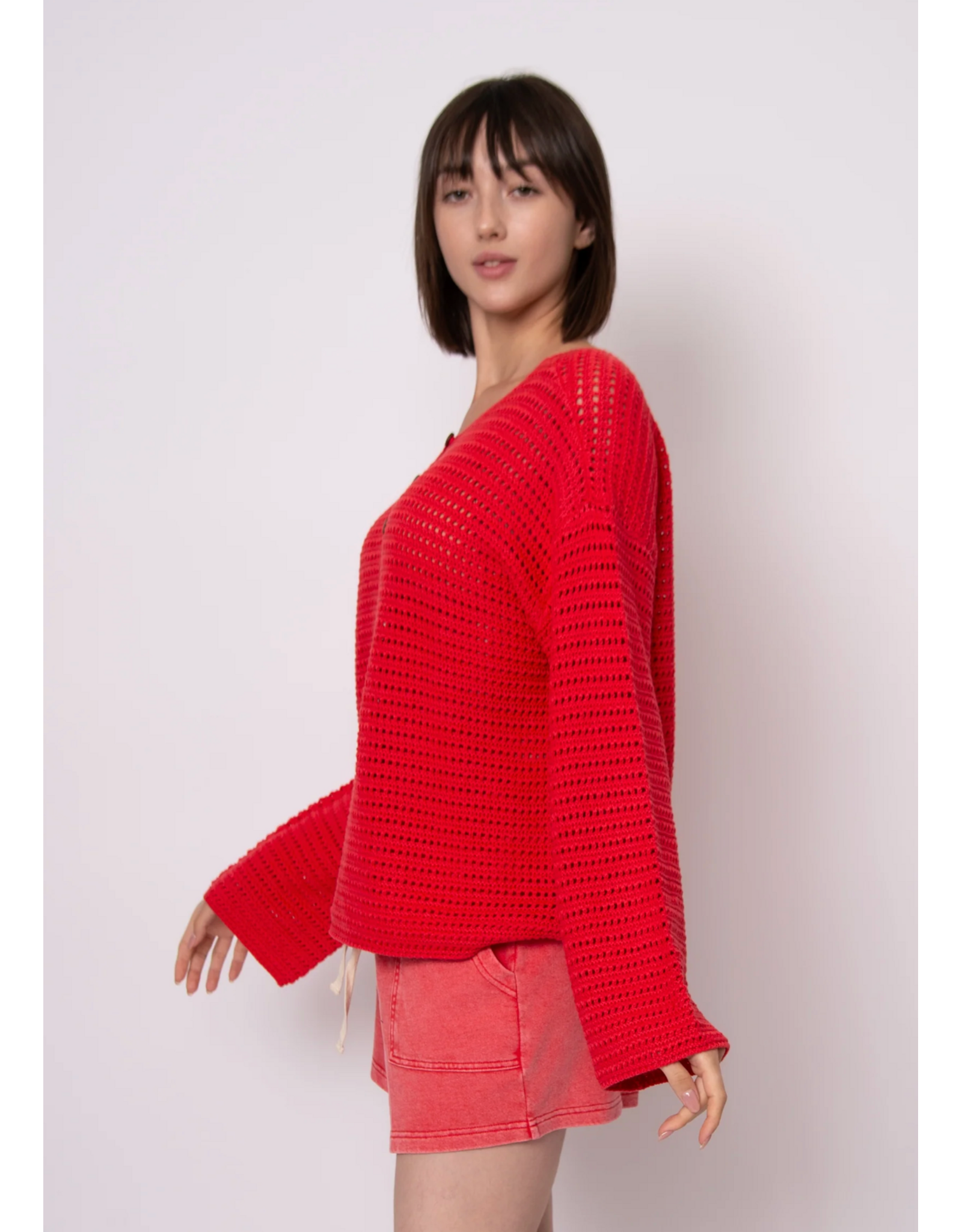 RD Style RD Style - Moana Long Sleeve Henley Neck Pullover (Cherry)